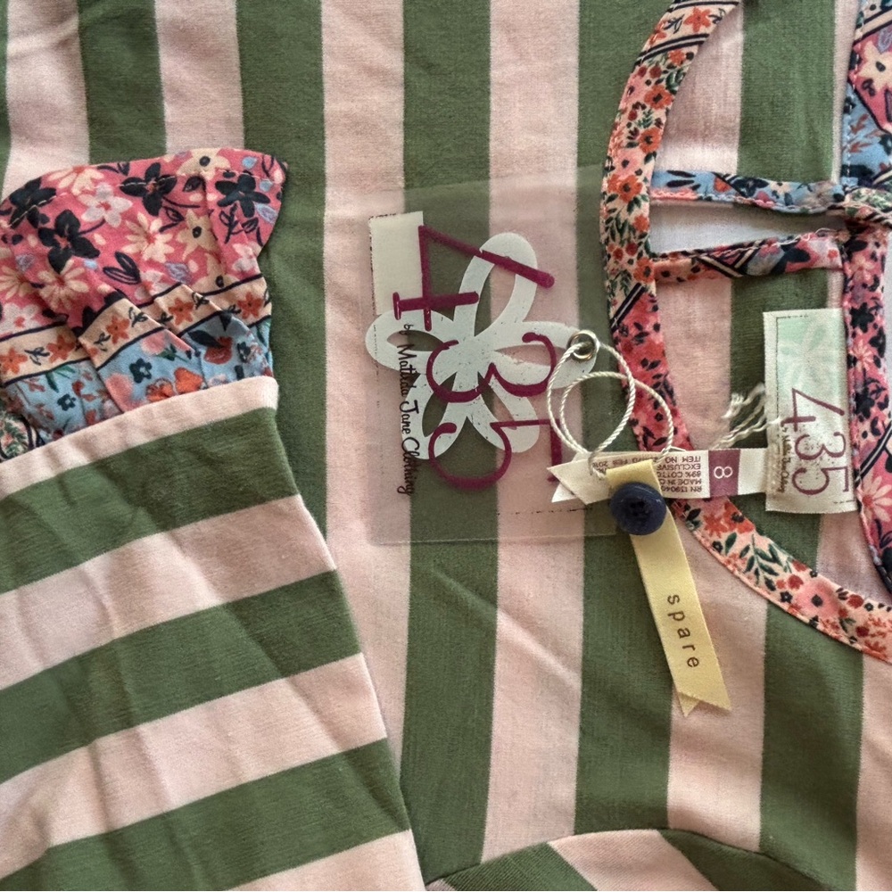 Green and Pink Striped Cotton Dress